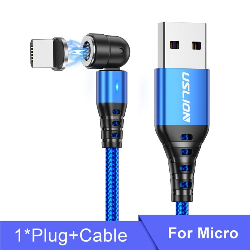 Câble Magnétique 540° Rotatif USLION – Charge Rapide 5A USB-C/Micro