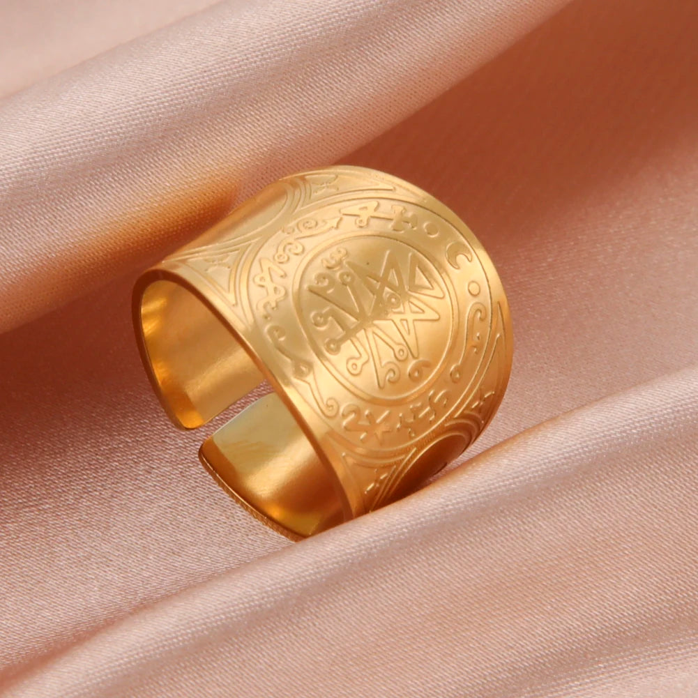 Bague Zelda acier inox, sceau Archange Metatron, bijou ésotérique