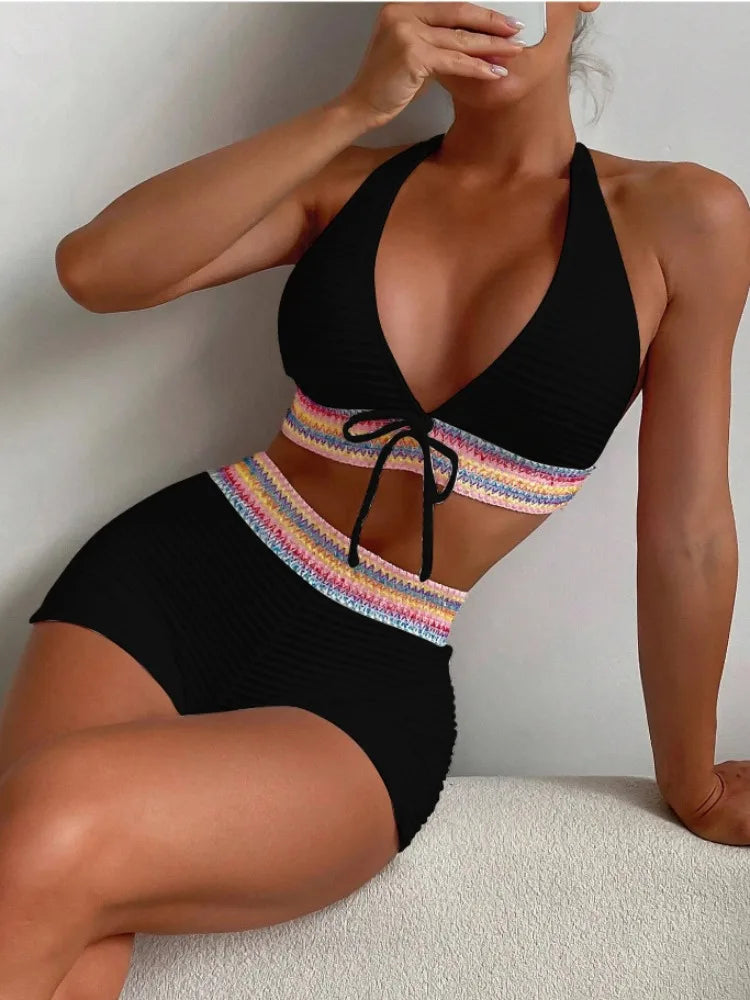 Maillot de Bain Femme Sexy 2 Pièces – Taille Haute avec Shorts Push-Up