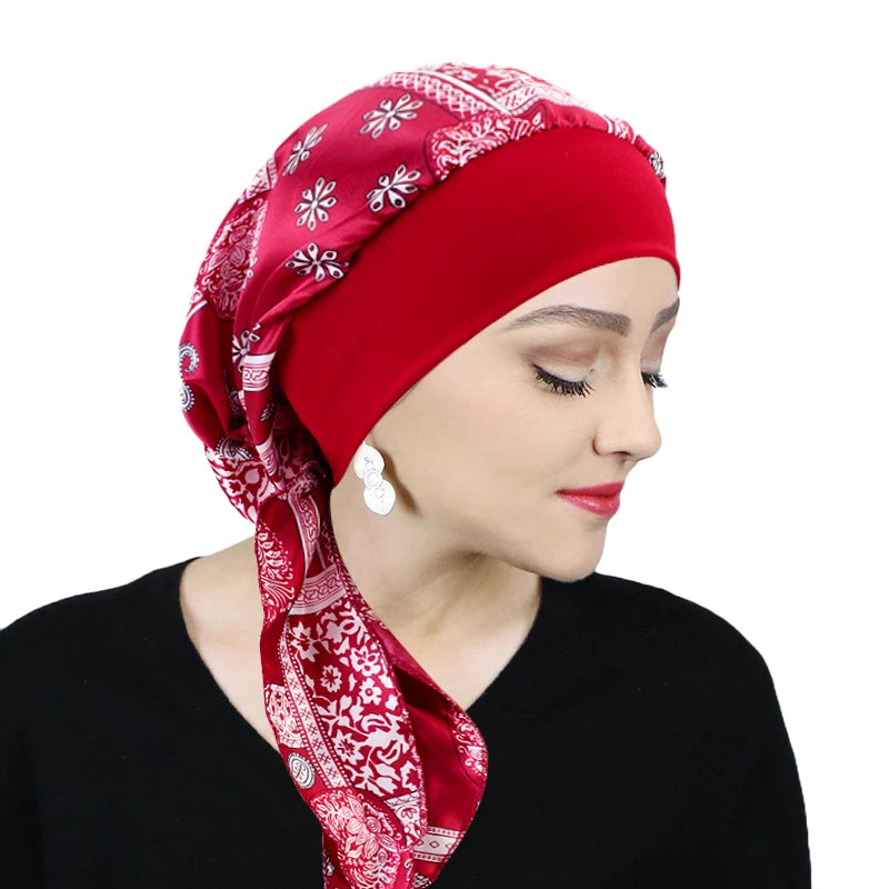 Foulard turban femme 🌸 – Pré-noué, élastique & imprimé chic