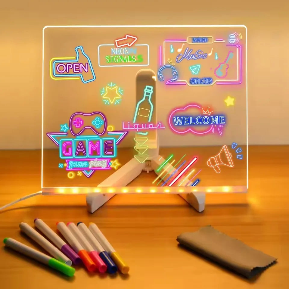 Tableau LED lumineux enfant – ardoise magique avec stylos