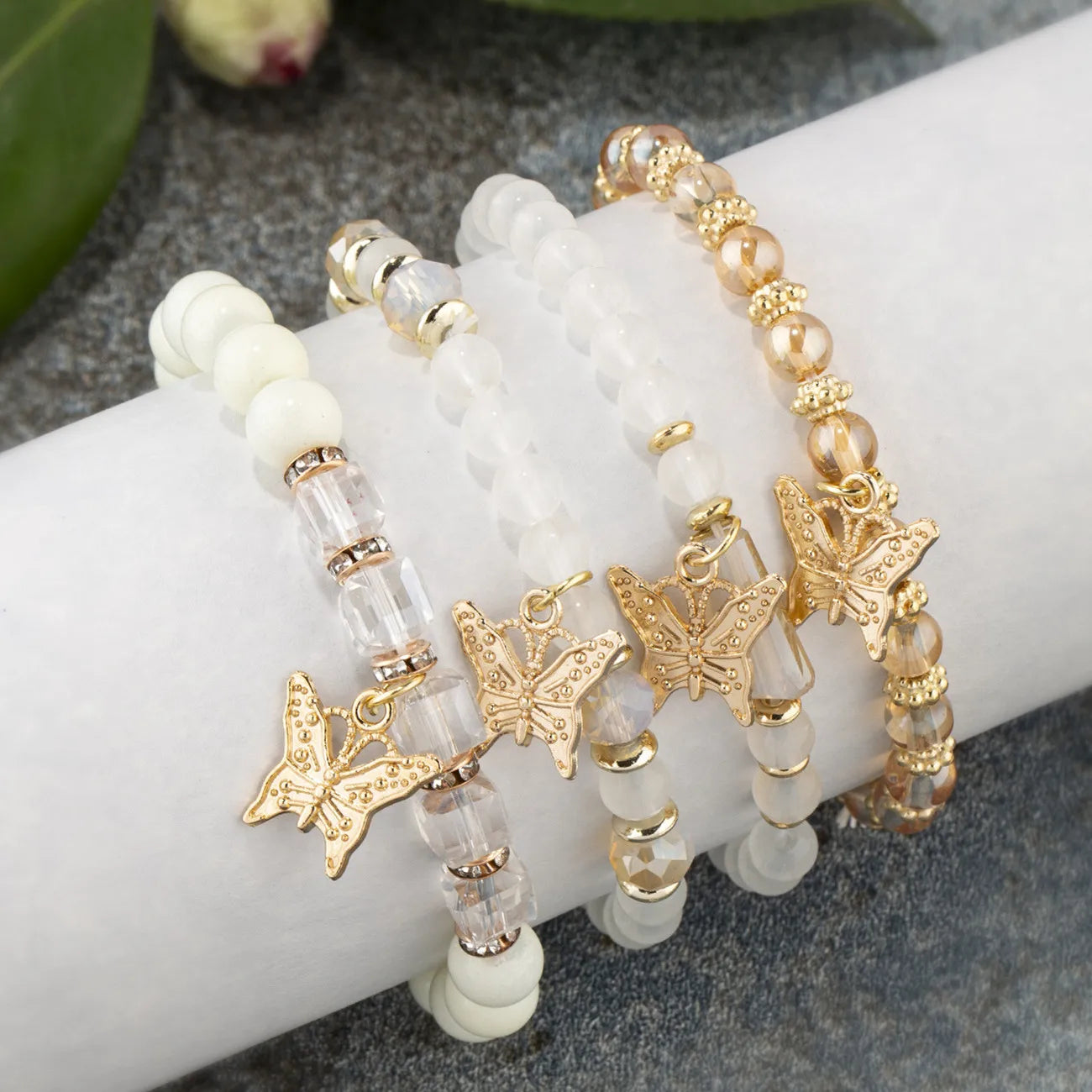 Bracelet Boho femme en cristal doré avec breloques papillon
