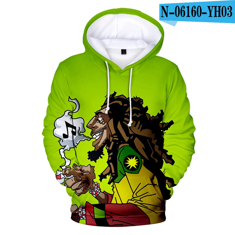 Sweat à capuche 3D Bob Marley, reggae rock, unisexe