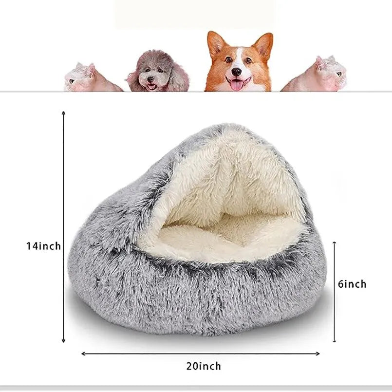 Lit rond en peluche pour chats et petits chiens, chaud et confortable