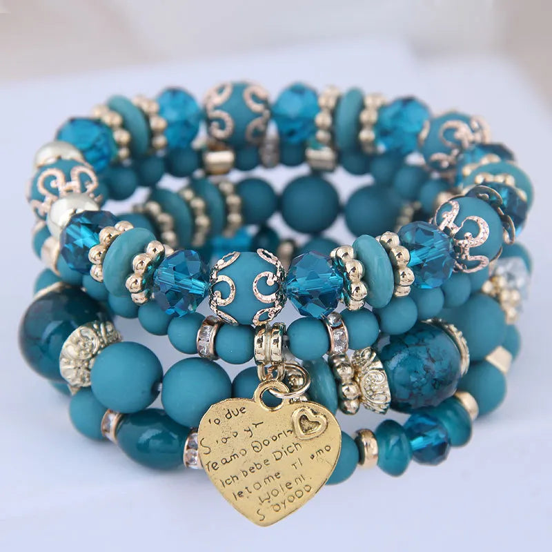 Bracelet bohème coréen perles multicolores cœur – femme & fille