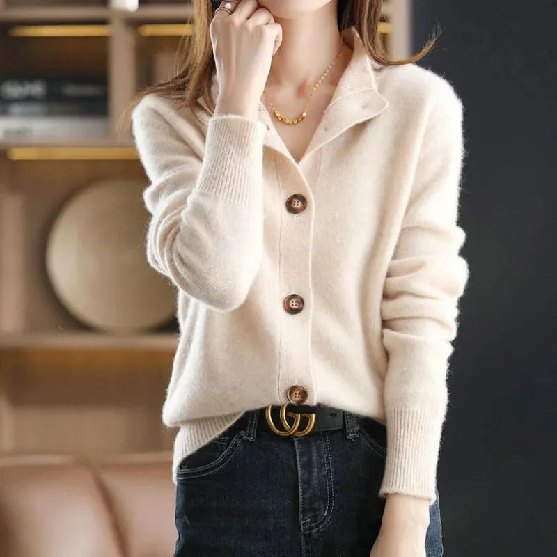 Cardigan femme kaki 🧥 – Gilet chaud automne hiver style coréen