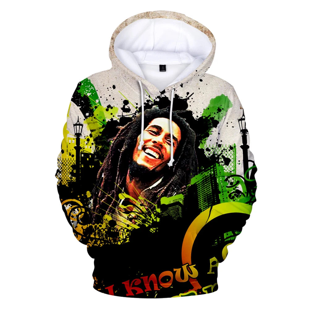 Sweat Bob Marley 3D unisexe, Rock & Reggae, automne-hiver