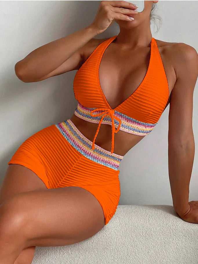 Maillot de Bain Femme Sexy 2 Pièces – Taille Haute avec Shorts Push-Up