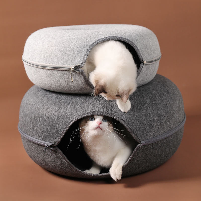 Lit Donut et Tunnel interactif pour chat, jouet 2 en 1 d’intérieur
