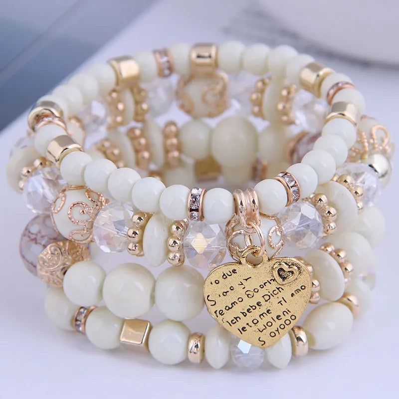 Bracelet bohème coréen perles multicolores cœur – femme & fille