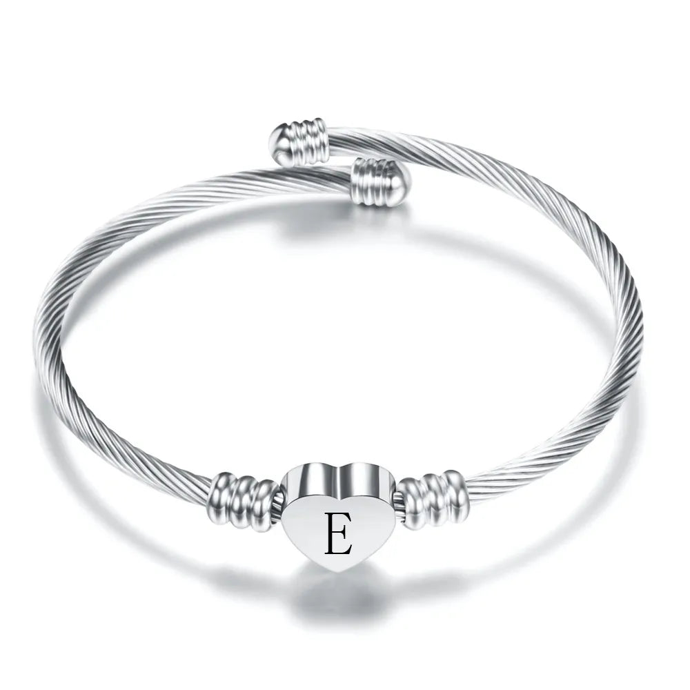 Bracelet lettre initiale en acier inoxydable pour femme, cœur chic