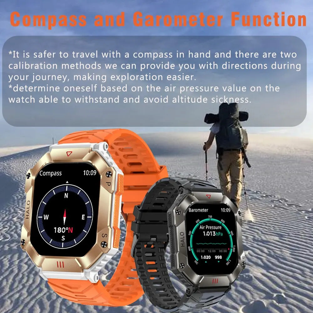Montre connectée militaire homme GPS, boussole, sport