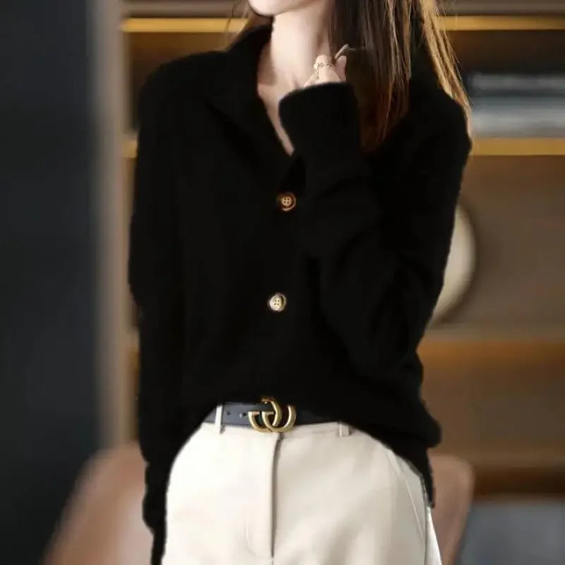 Cardigan femme kaki 🧥 – Gilet chaud automne hiver style coréen