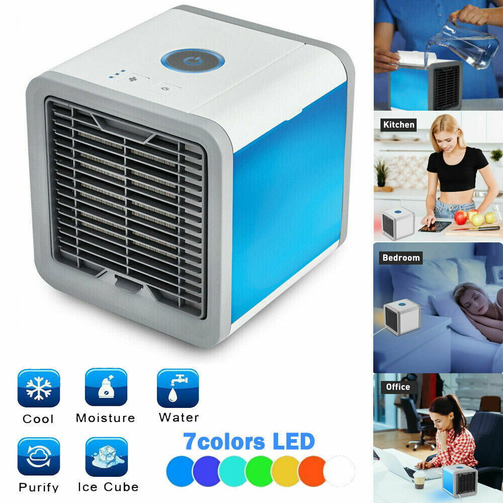 Mini climatiseur portable ,lumières LED 3 en 1, ventilateur USB, humidificateur, purificateur, refroidisseur, 3 vitesses réglables