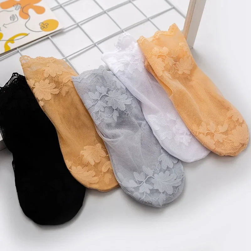 Chaussettes invisibles dentelle femme – Antidérapantes et respirantes