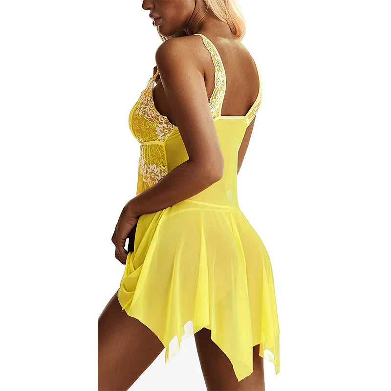 Lingerie sexy en dentelle pour femme, nuisette avec fermeture avant