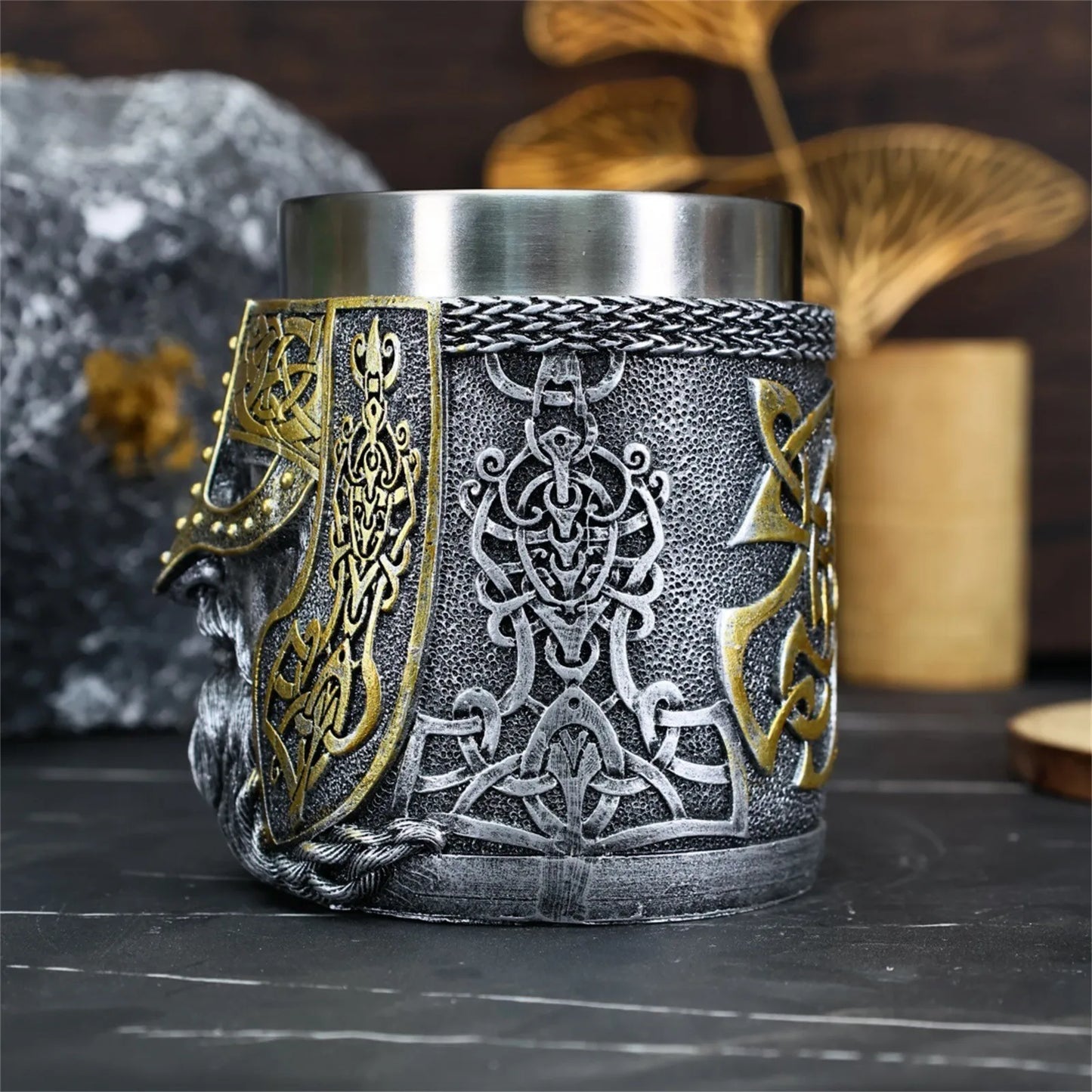 Chope Viking acier inoxydable – Mug guerrier nordique 450 ml