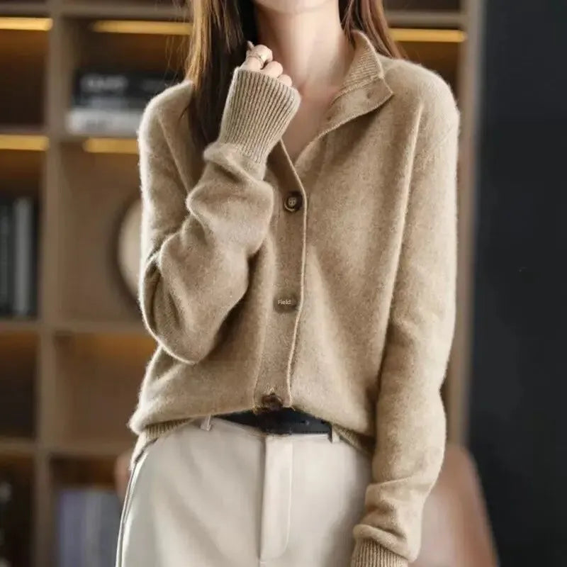 Cardigan femme kaki 🧥 – Gilet chaud automne hiver style coréen