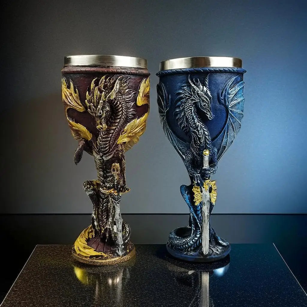 Calice Dragon 🐉 – Coupe médiévale inox & résine 3D décorative
