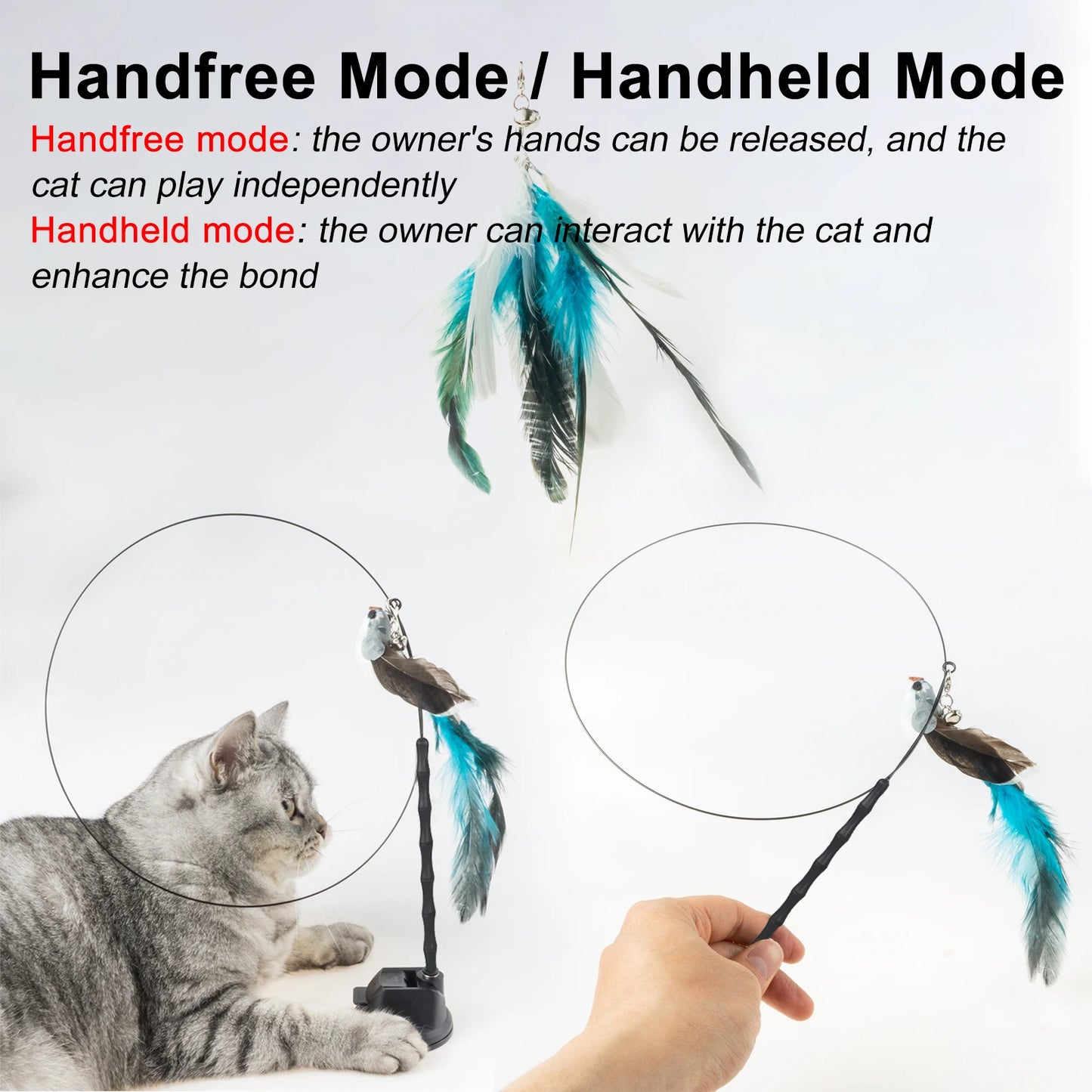 Baguette interactive plume pour chat avec cloche et ventouse puissante