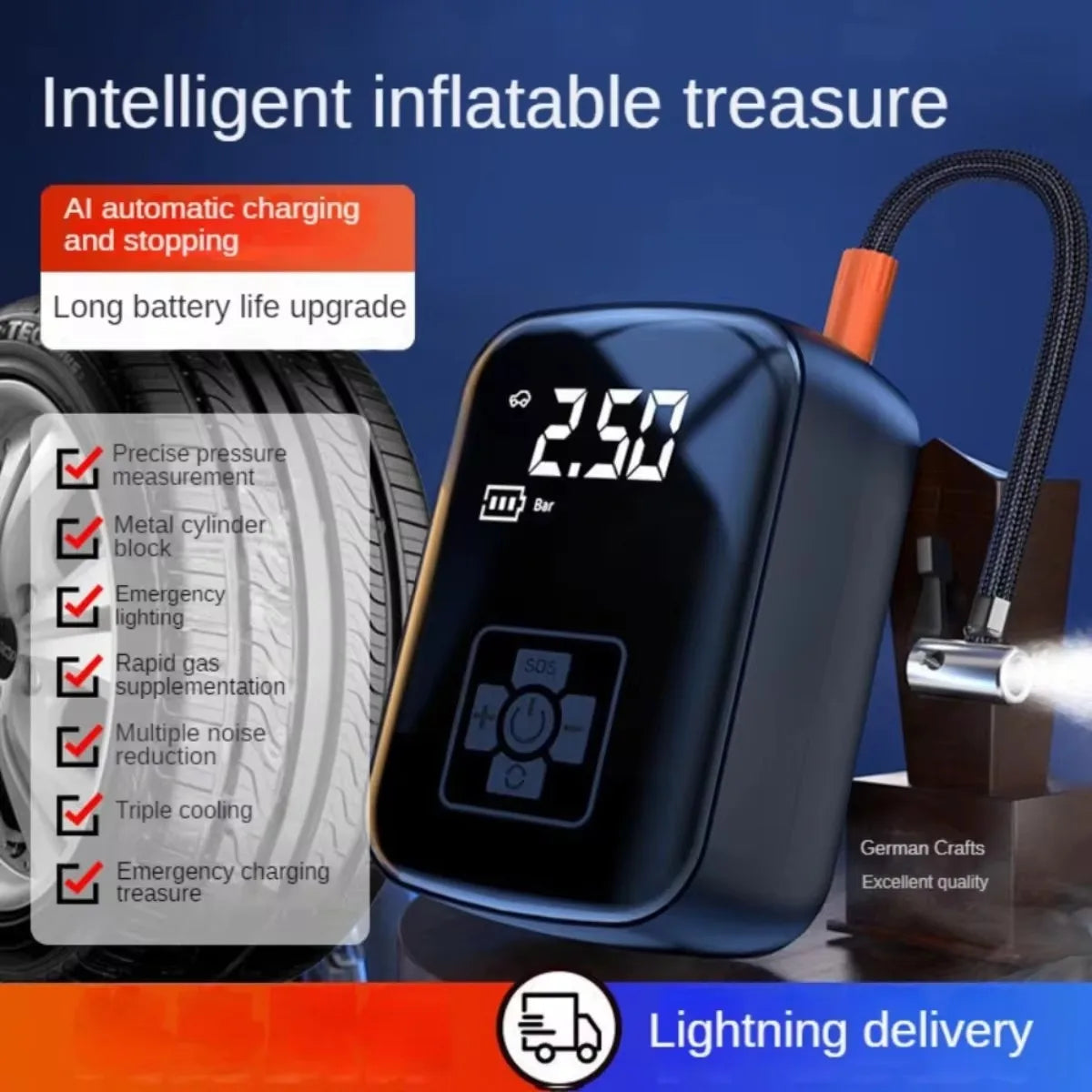 Gonfleur Électrique Rechargeable – Compresseur Portable 12V 150 PSI