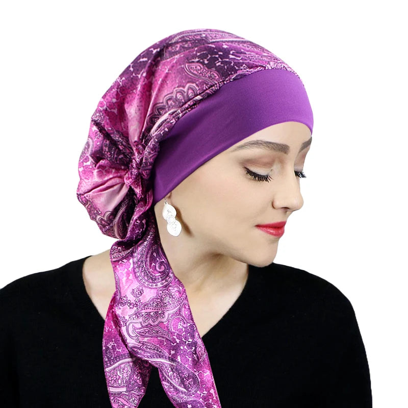 Foulard turban femme 🌸 – Pré-noué, élastique & imprimé chic