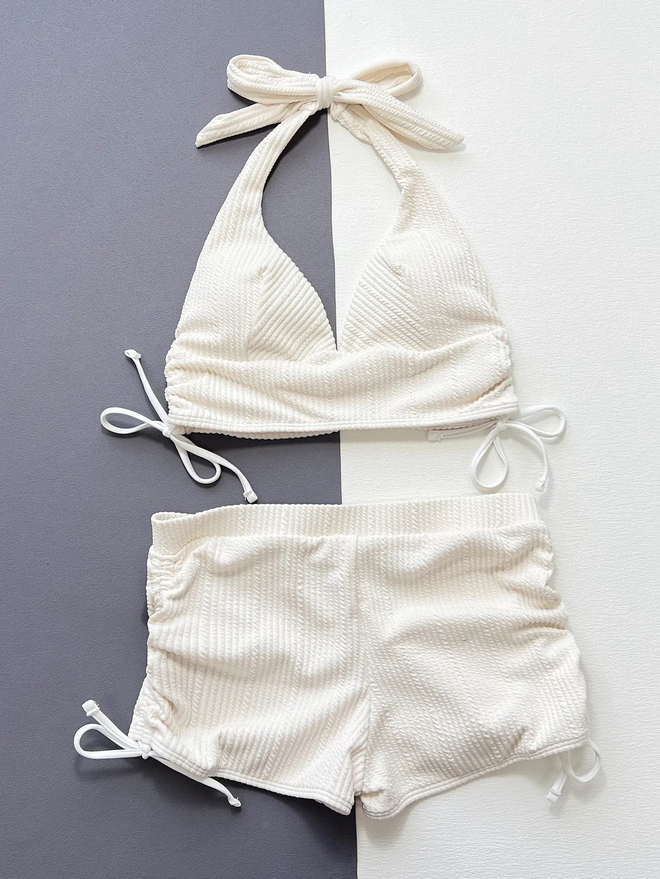 Maillot de Bain Femme – Texturé, Dos Nu, Taille Haute