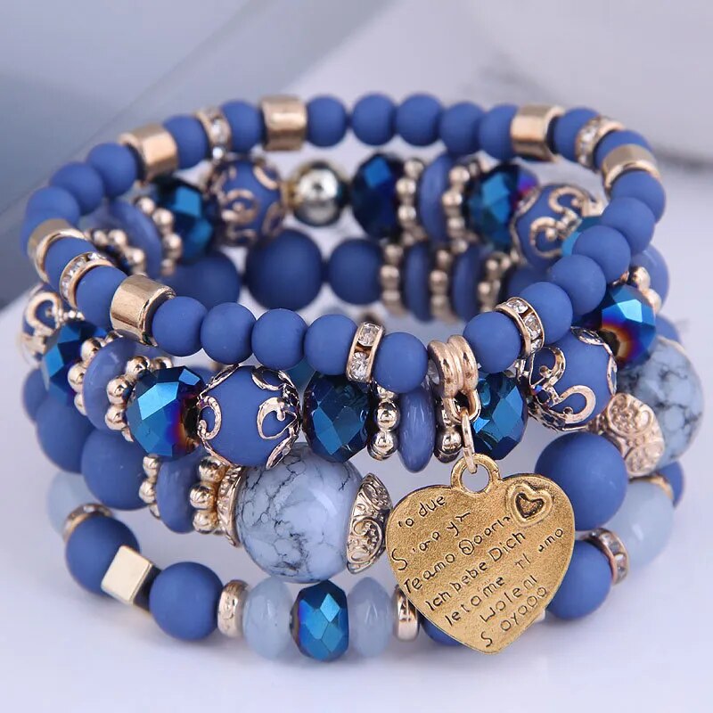 Bracelet bohème coréen perles multicolores cœur – femme & fille