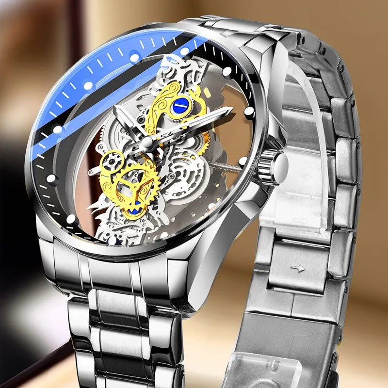 Montre à quartz luxe homme, acier inoxydable, sport & élégance