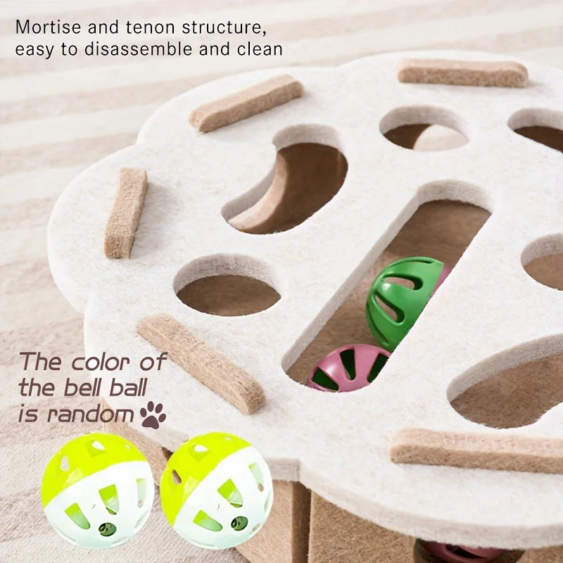 👉 Jouet puzzle interactif pour chat – Boîte en feutrine avec balles