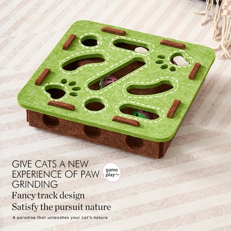 👉 Jouet puzzle interactif pour chat – Boîte en feutrine avec balles