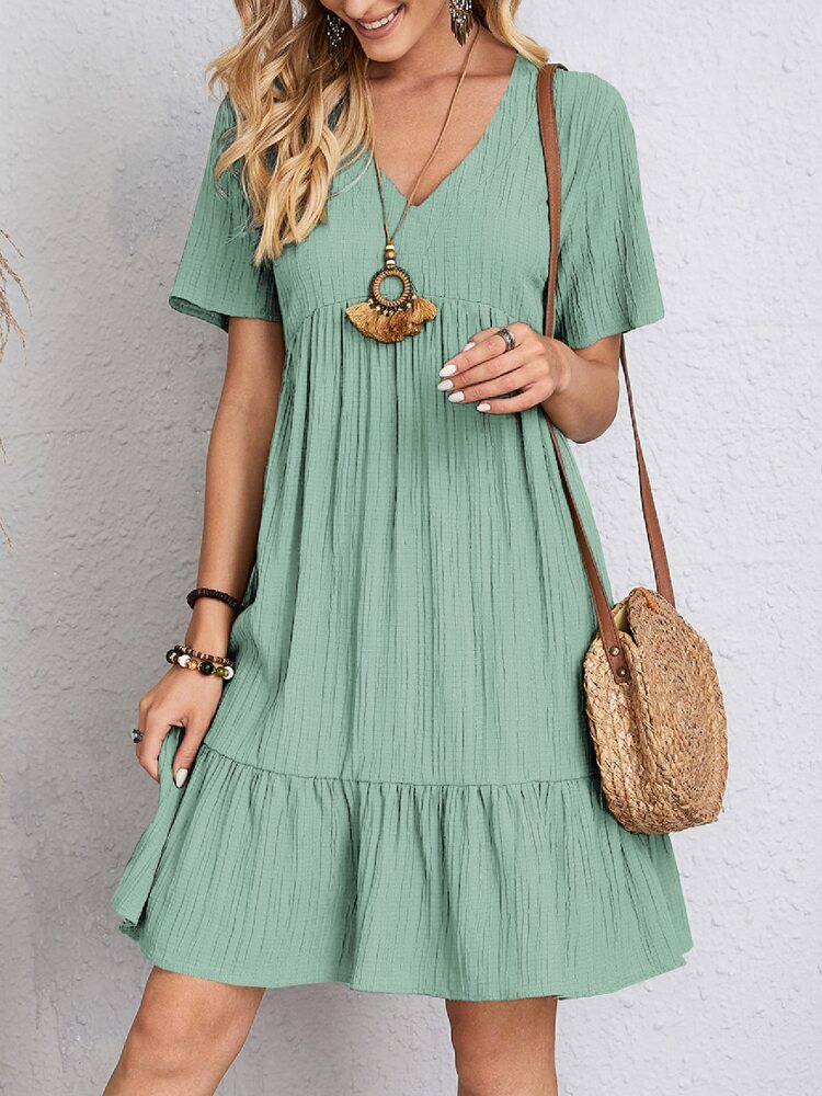 Mini Robe Femme Été – Col V, Volants, Style Vintage Décontracté