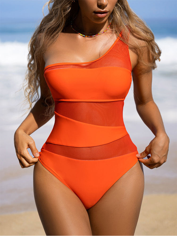 Maillot une pièce femme sexy, découpé, épaule unique, en maille