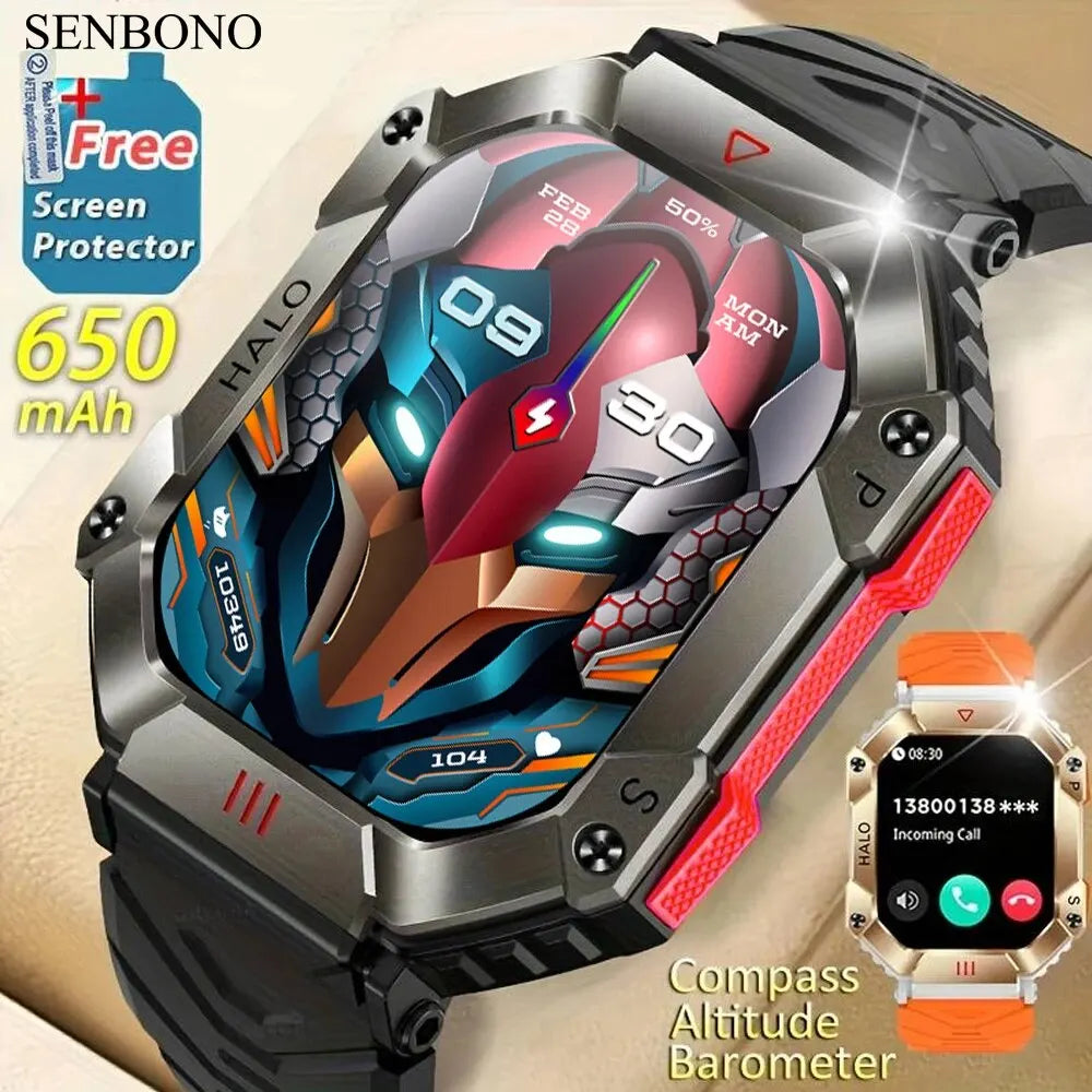 Montre connectée militaire homme GPS, boussole, sport