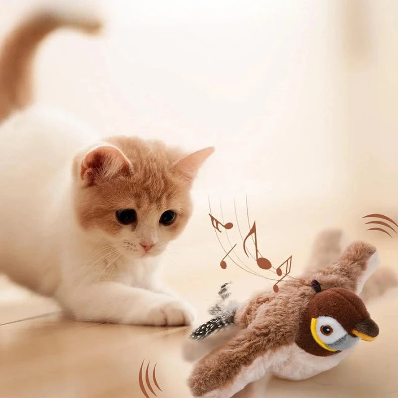 👉 Jouet oiseau interactif pour chat – Peluche chantante rechargeable