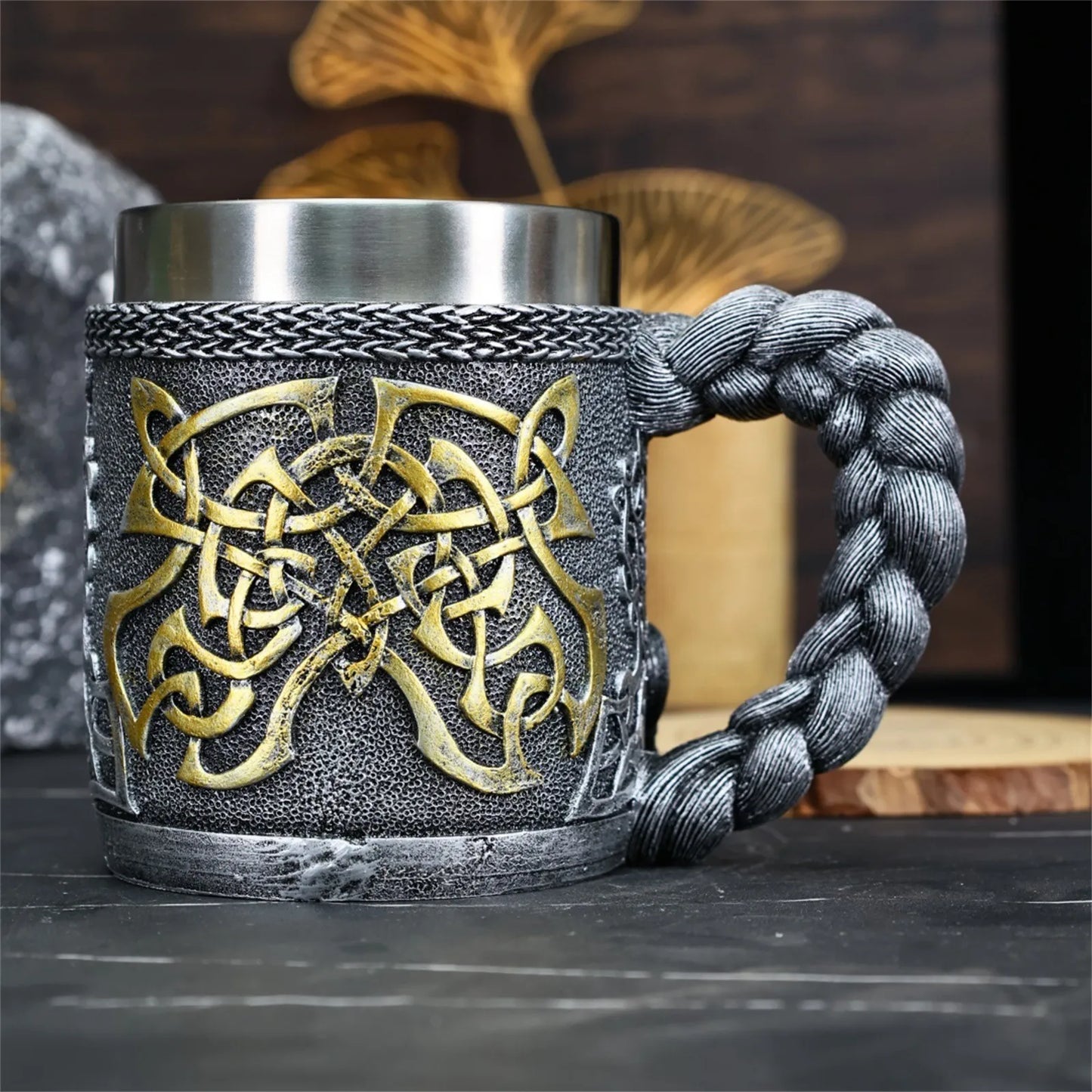 Chope Viking acier inoxydable – Mug guerrier nordique 450 ml