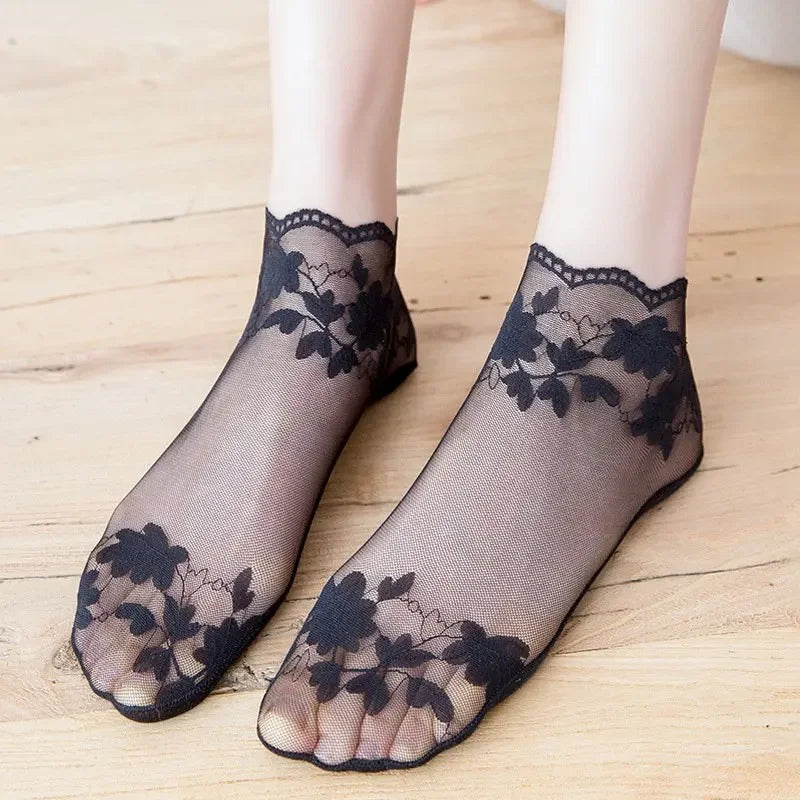 Chaussettes invisibles dentelle femme – Antidérapantes et respirantes