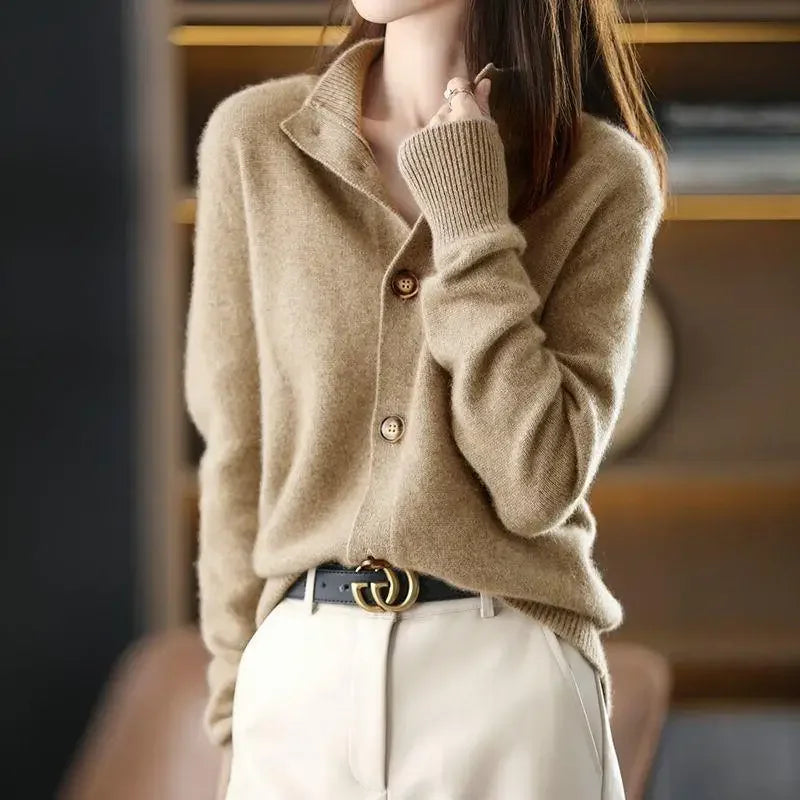 Cardigan femme kaki 🧥 – Gilet chaud automne hiver style coréen