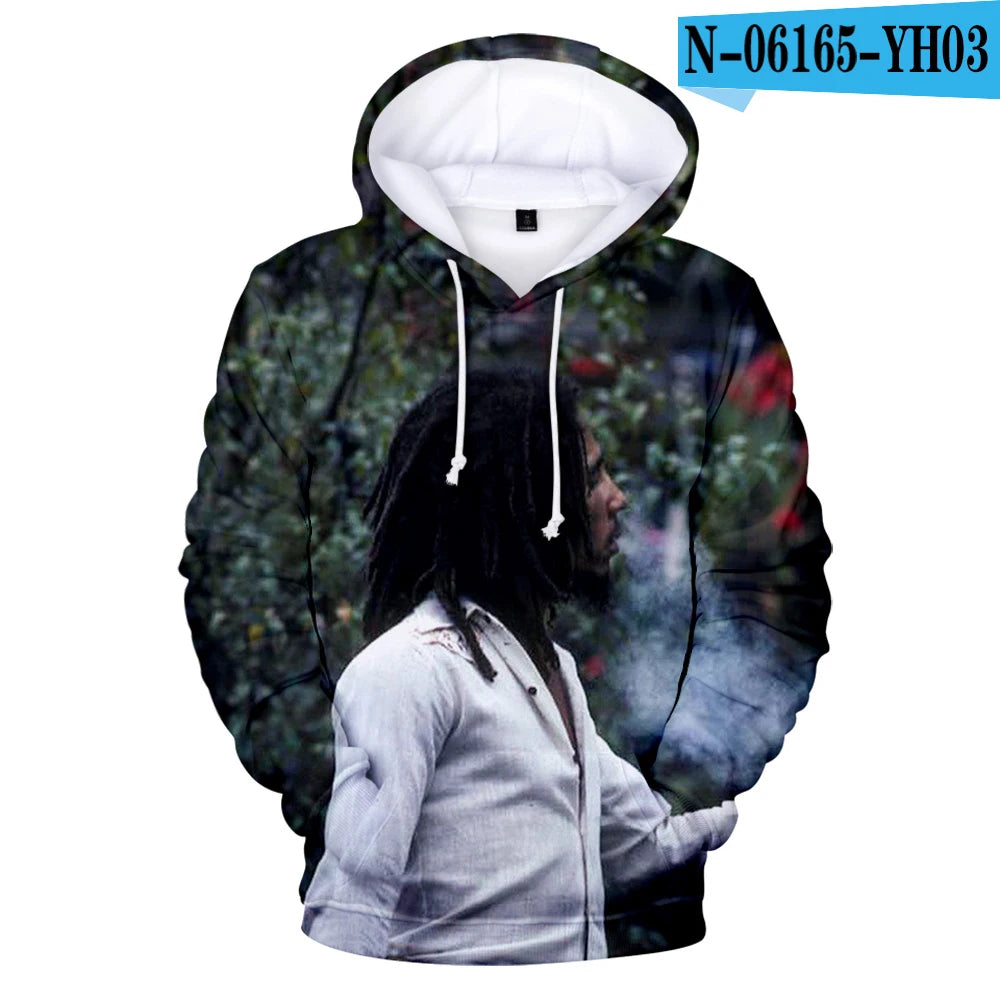 Sweat à capuche 3D Bob Marley, reggae rock, unisexe