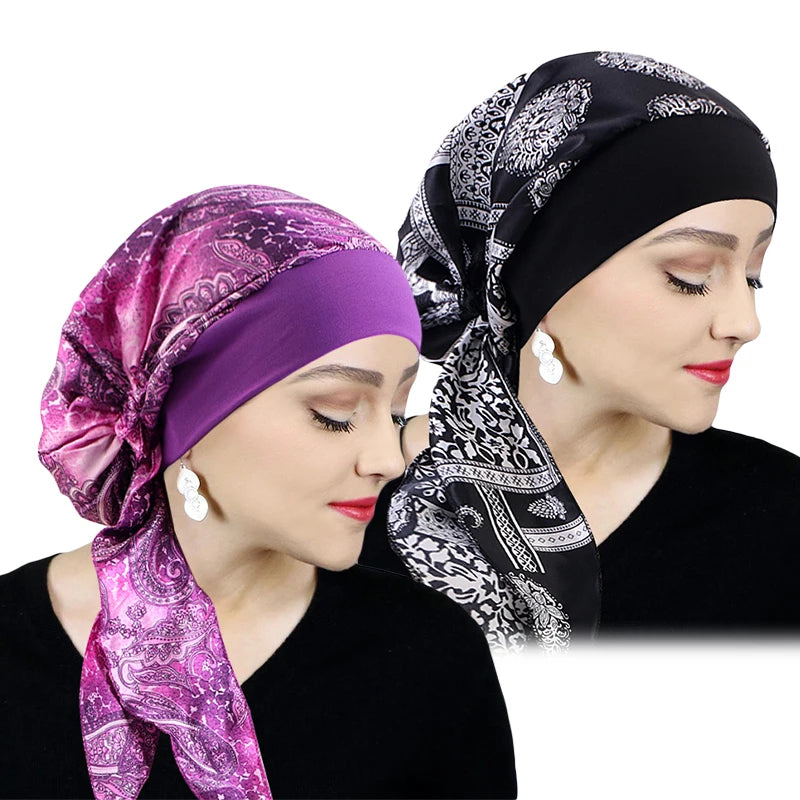Foulard turban femme 🌸 – Pré-noué, élastique & imprimé chic