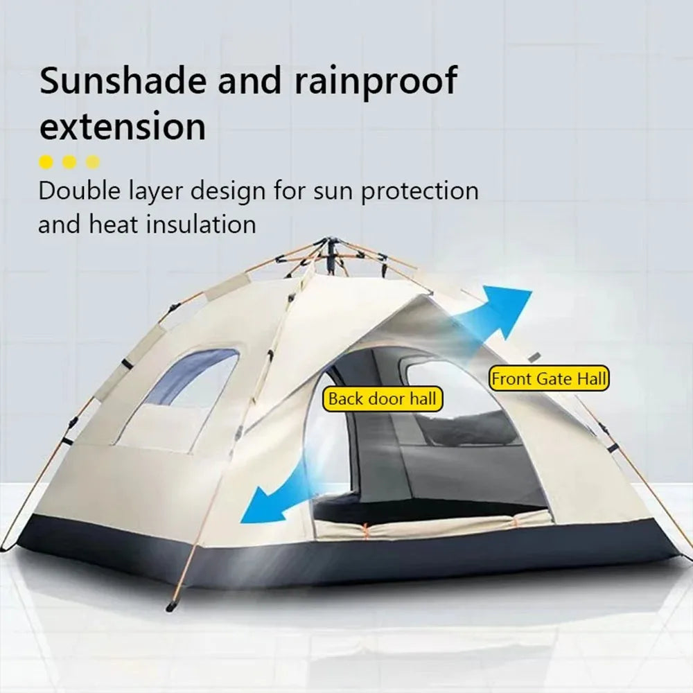 Tente Pop-up 3-4 Personnes – Camping Étanche, Pliante & Portable