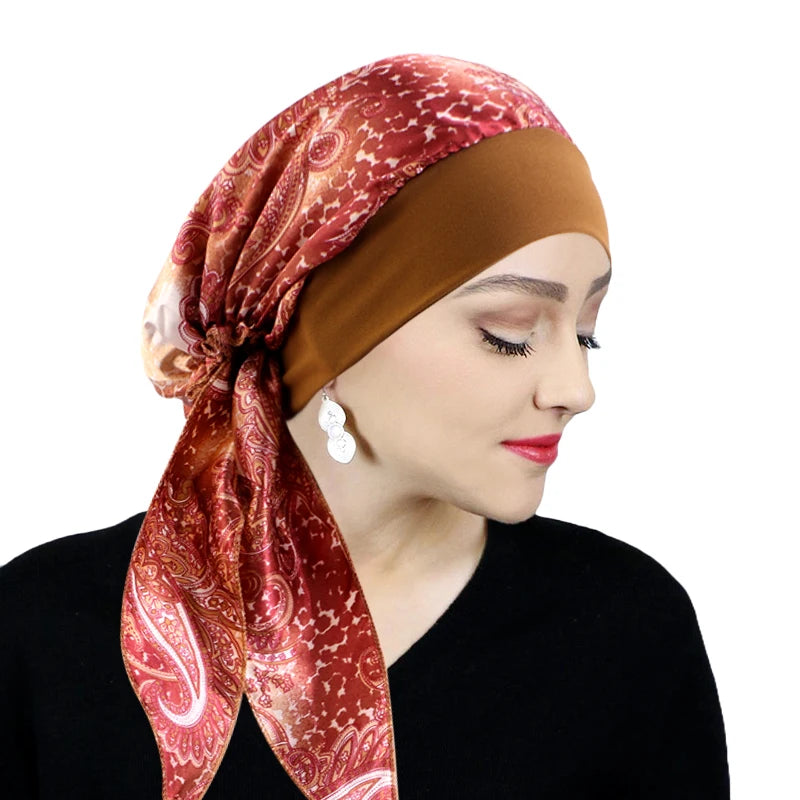 Foulard turban femme 🌸 – Pré-noué, élastique & imprimé chic