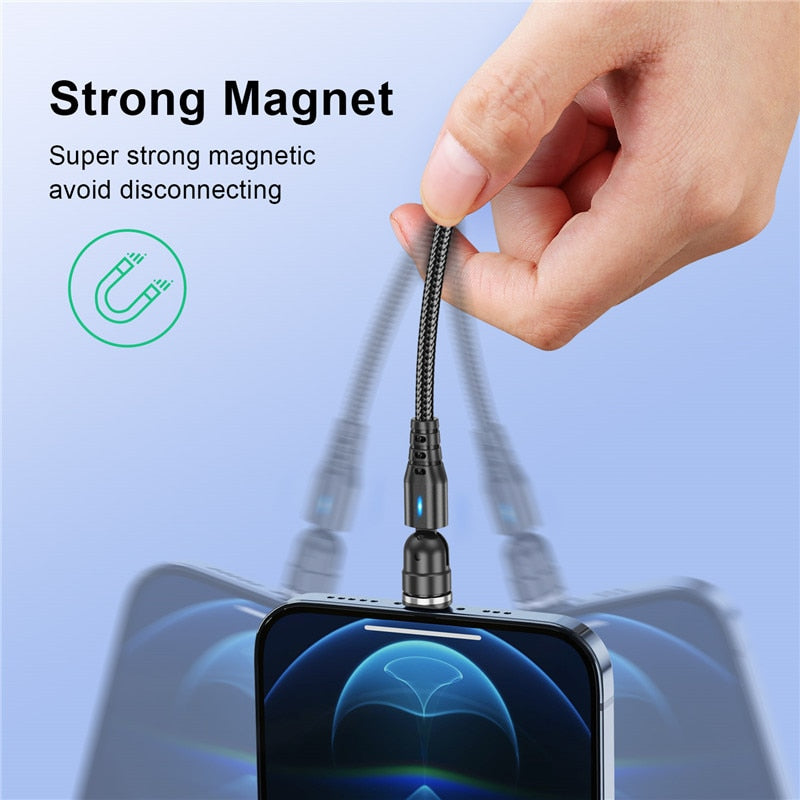 Câble Magnétique 540° Rotatif USLION – Charge Rapide 5A USB-C/Micro