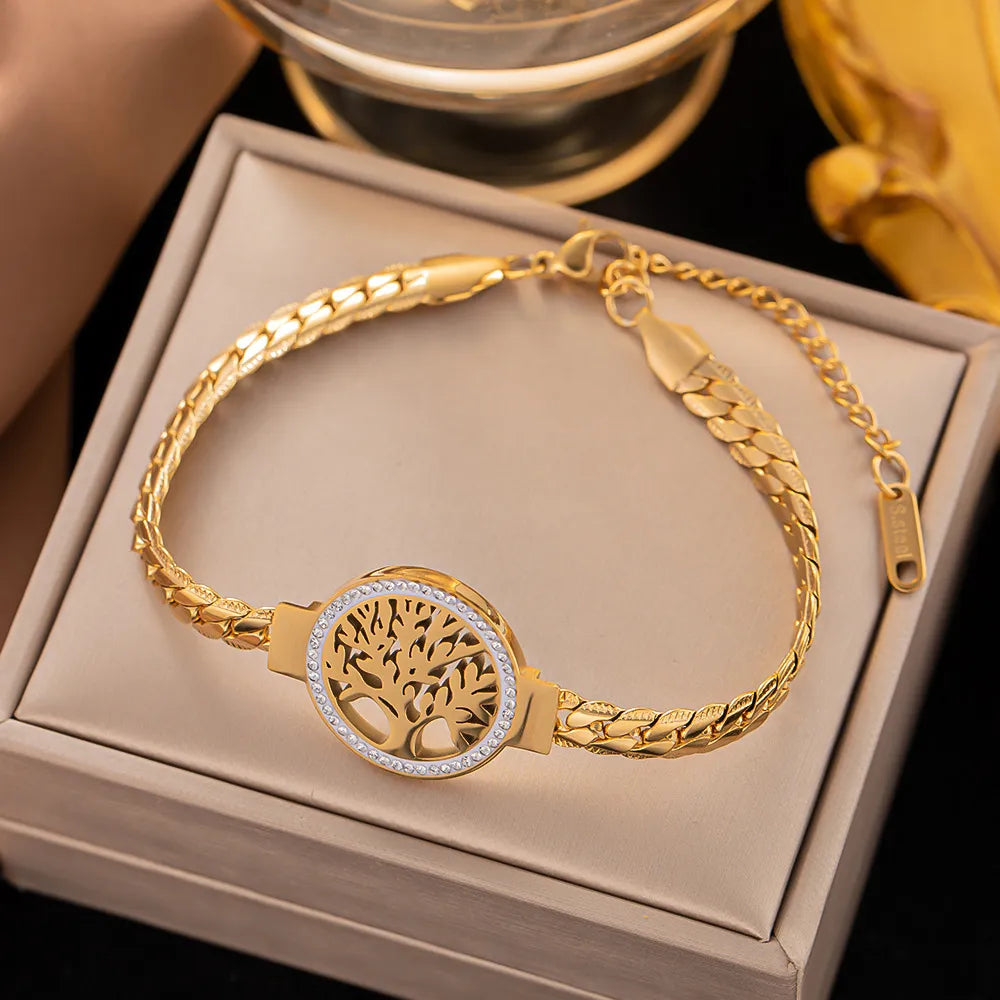 Bracelet femme arbre de vie en acier inoxydable, antirouille, chic