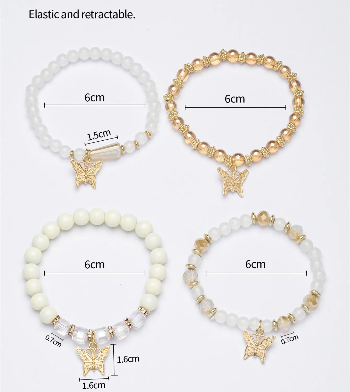 Bracelet Boho femme en cristal doré avec breloques papillon