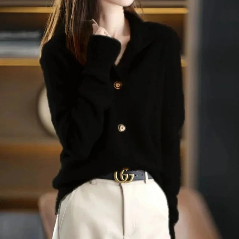 Cardigan femme kaki 🧥 – Gilet chaud automne hiver style coréen