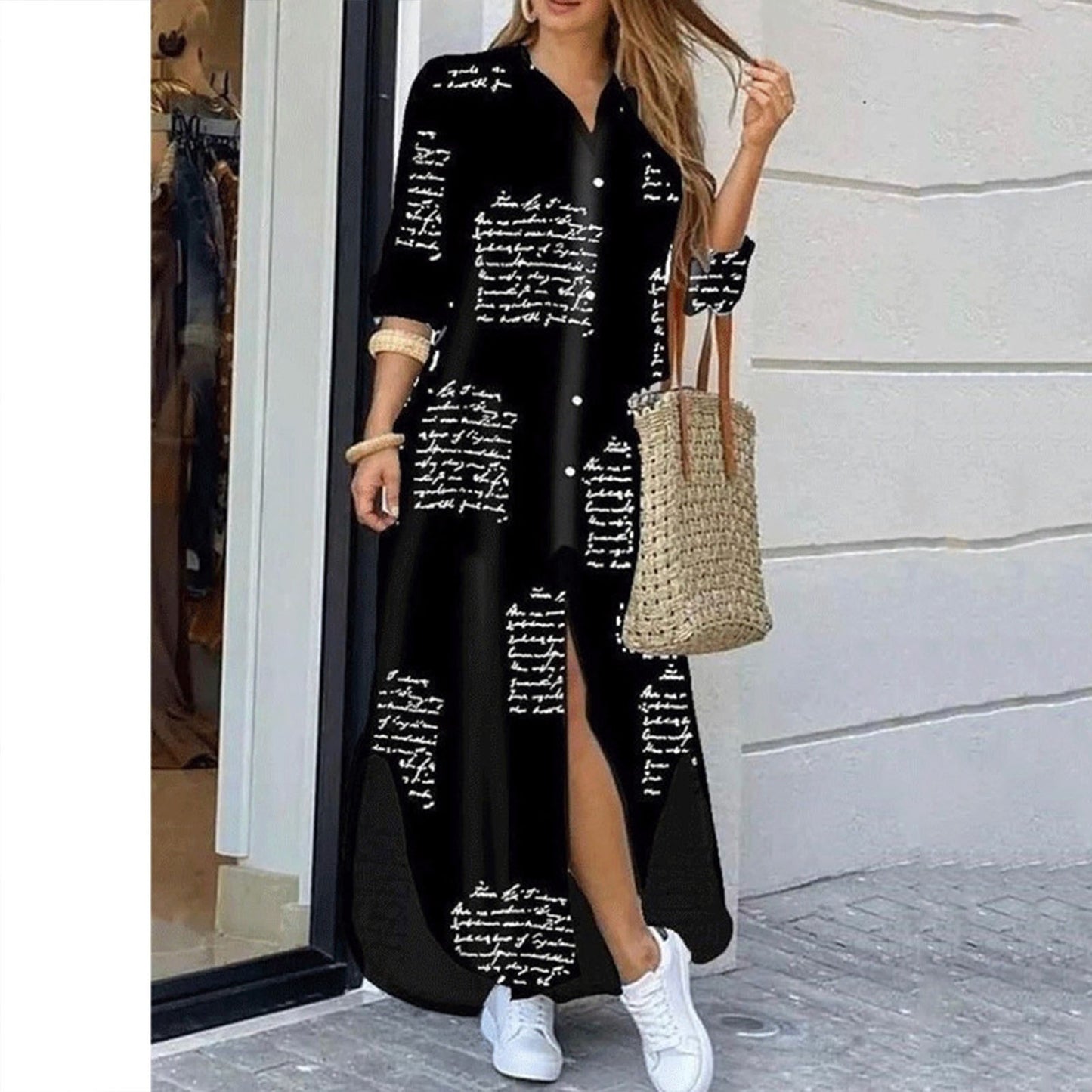 Robe chemise élégante femme, manches longues, style été