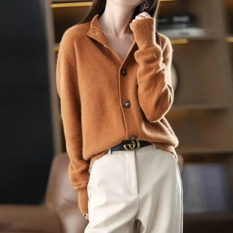 Cardigan femme kaki 🧥 – Gilet chaud automne hiver style coréen