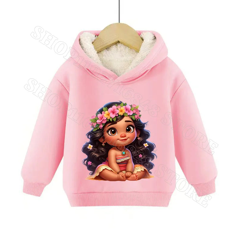 Sweat à capuche Disney Moana 2 pour enfants, sweat-shirt en cachemire, vêtements mignons pour garçons et filles, impression graphique d'anime de dessin animé, streetwear, cadeaux