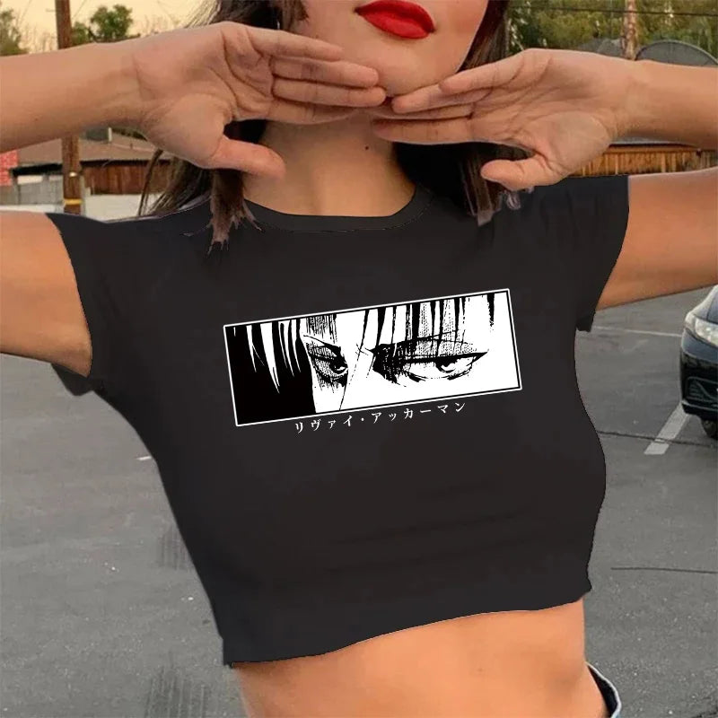 T-shirt court Attack on Titan femme, Harajuku, style manga